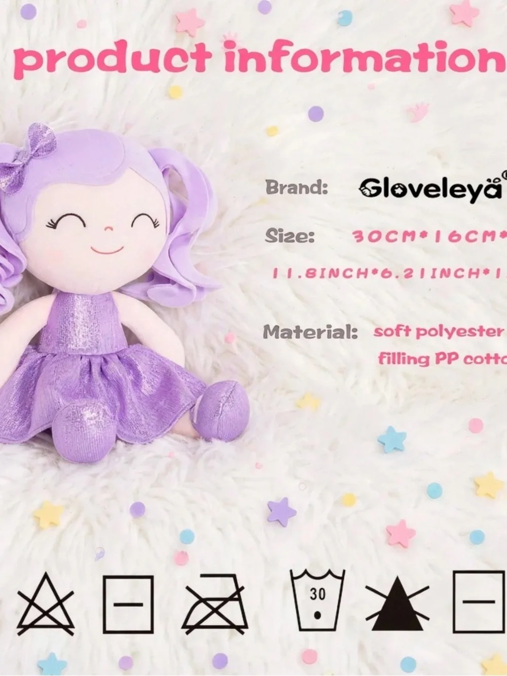 Lavender Sparkle Plush Doll - Kids Toy Gloveleya Doll